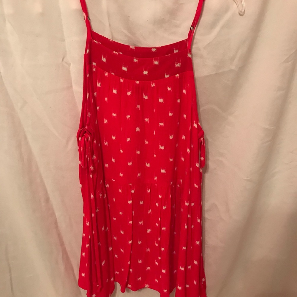 Red and white tank top  with ties on sides